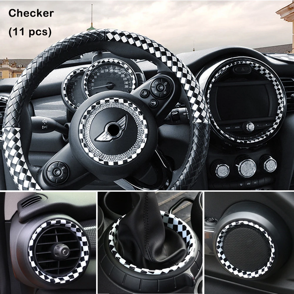 

For Mini Cooper S F55 F56 F57 11pcs Car Interior Dashboard Decoration Ring Gear Steering Center Circle Vent Cover Case Sticker
