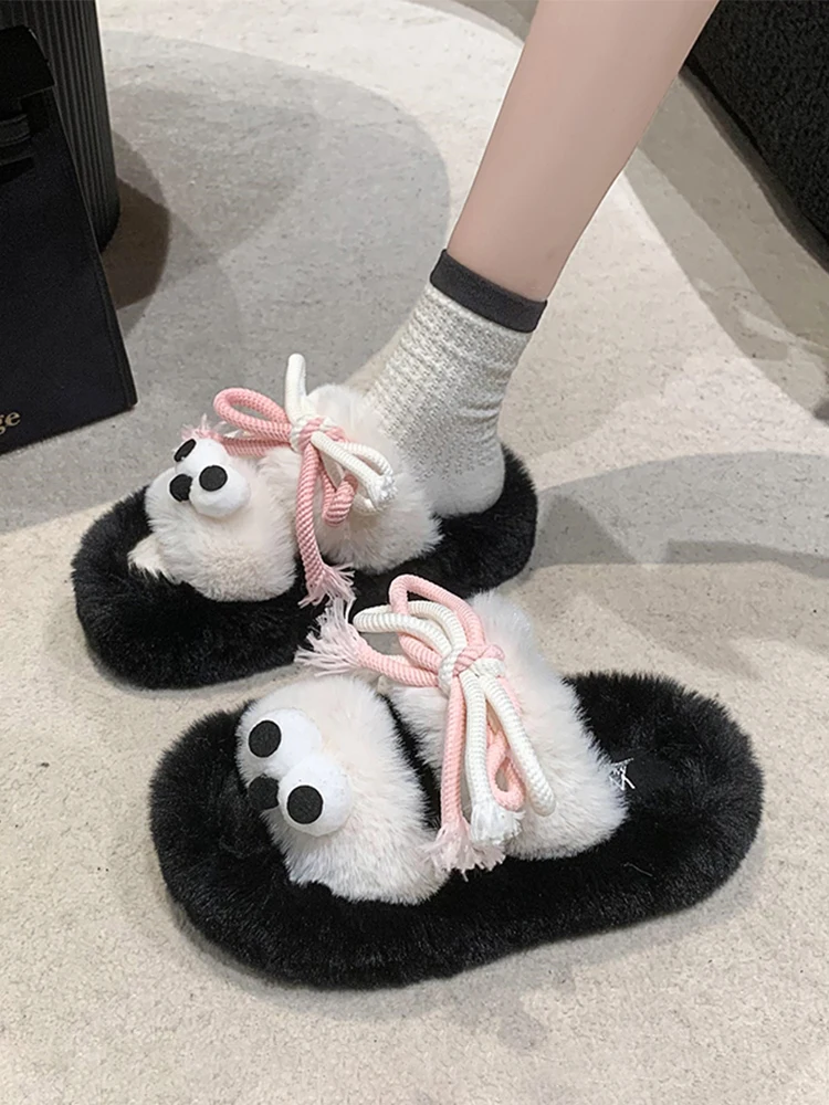 

Shoes Woman 2023 Med Flock Plush Slippers For Adults Pantofle Platform Luxury Slides Fur New Soft Massage Flat Designer with fur