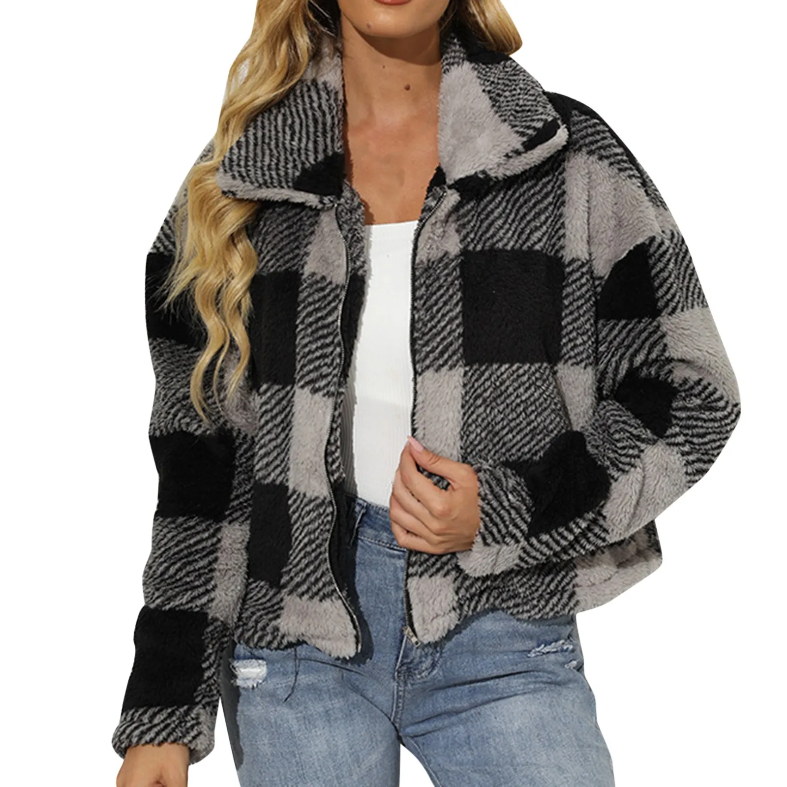 

Женская флисовая куртка с длинным рукавом, на молнии