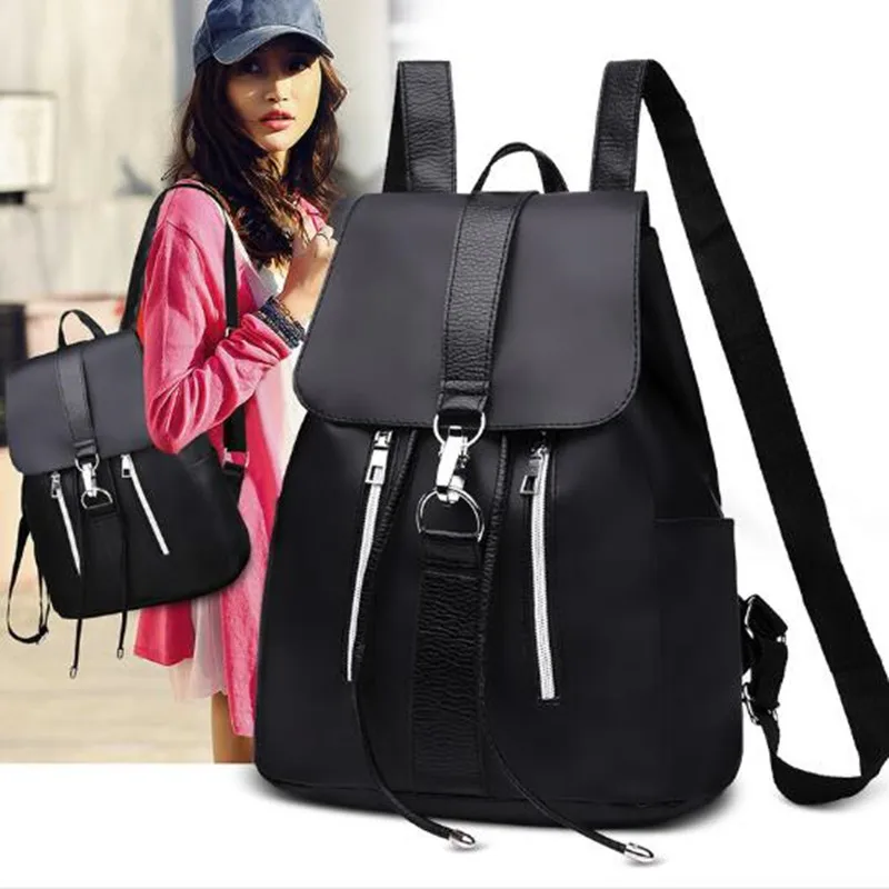 

Women Backpack School Bags For Teenager Girls Nylon Zipper Lock Design Black Femme Mochila Female Backpack Fashion Sac A Dos