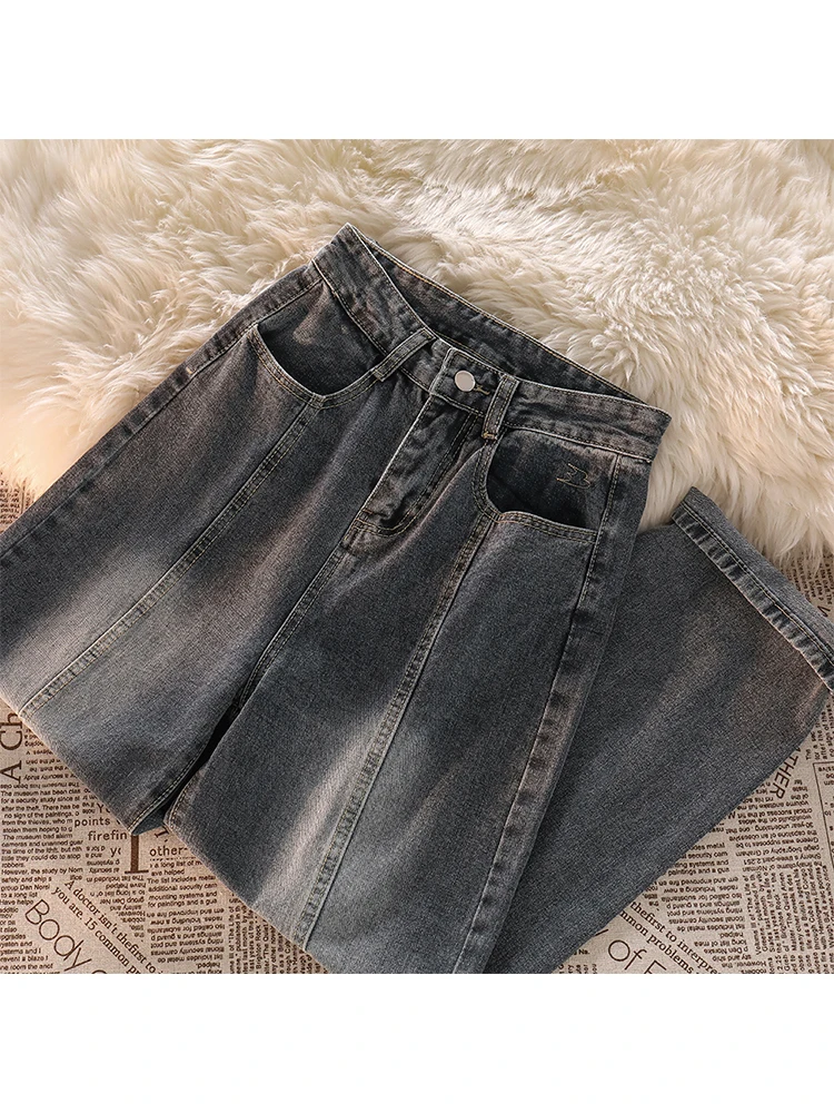 

Harajuku Vintage Women High Waist Jean Trousers 2022 Autumn Winter Loose Wide Leg Female Denim Pants Straight Mopping Streetwear
