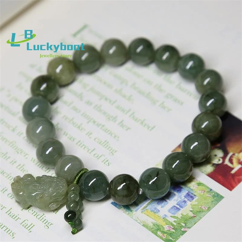 

Trendy Natural 10mm Jadeite Bracelet Oil-green Pixiu Men and Women Charm Bracelets DIY Beads Accessories Birthday Gift Wholesale