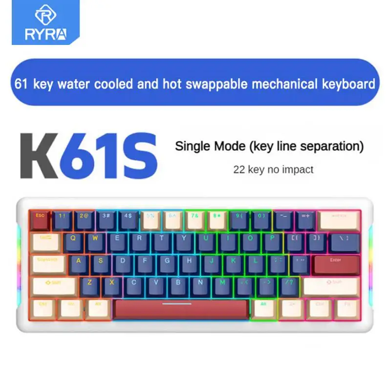 

RYRA Gaming Mechanical Keyboard 2.4G/BT Wireless USB Type-c Wired Detachable Cable 61 Key Hot Swap RGB Ergonomics Gamer Keyboard