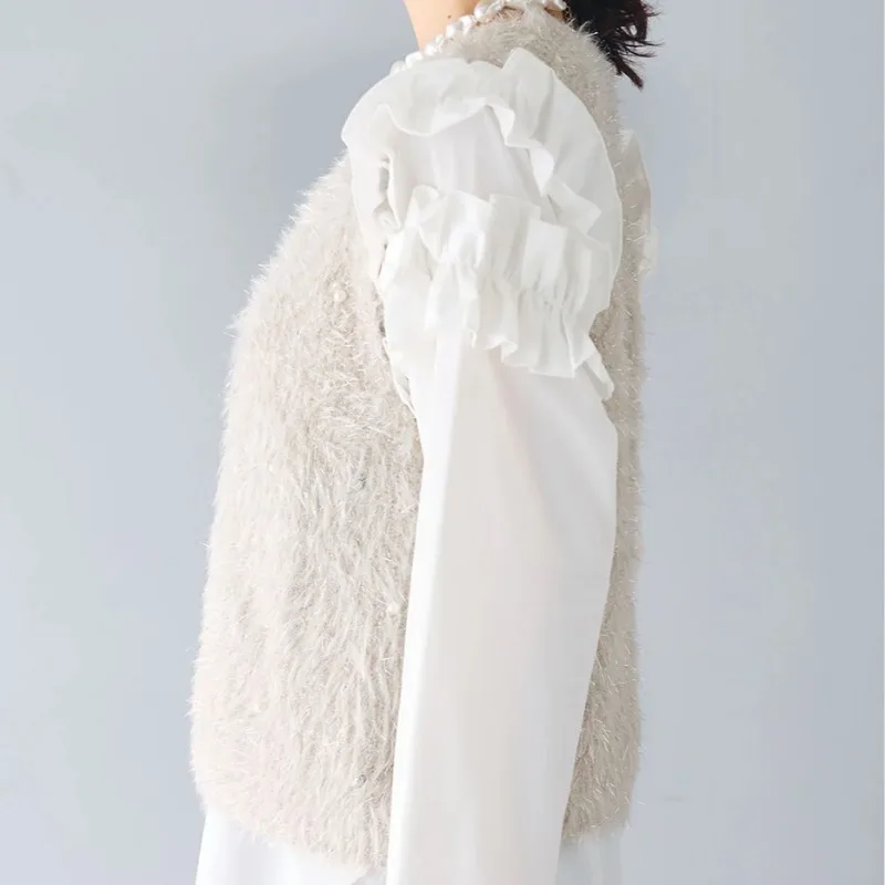 Осень-зима вязаный жилет с бисером женская верхняя одежда корейская мода