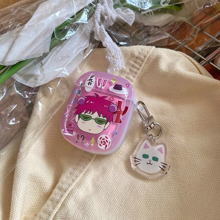 Kawaii Saiki Kusuo Прозрачный мягкий чехол для Airpods 4 3 2 1 Pro милый креативный защитный в