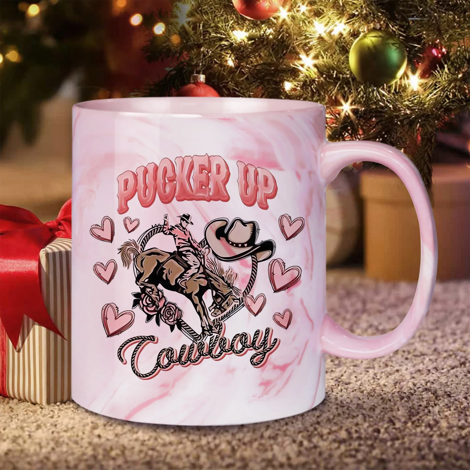 Керамическая Кружка Pucker Up 11 Унций Современный Забавный Дизайн Розовый Мраморный