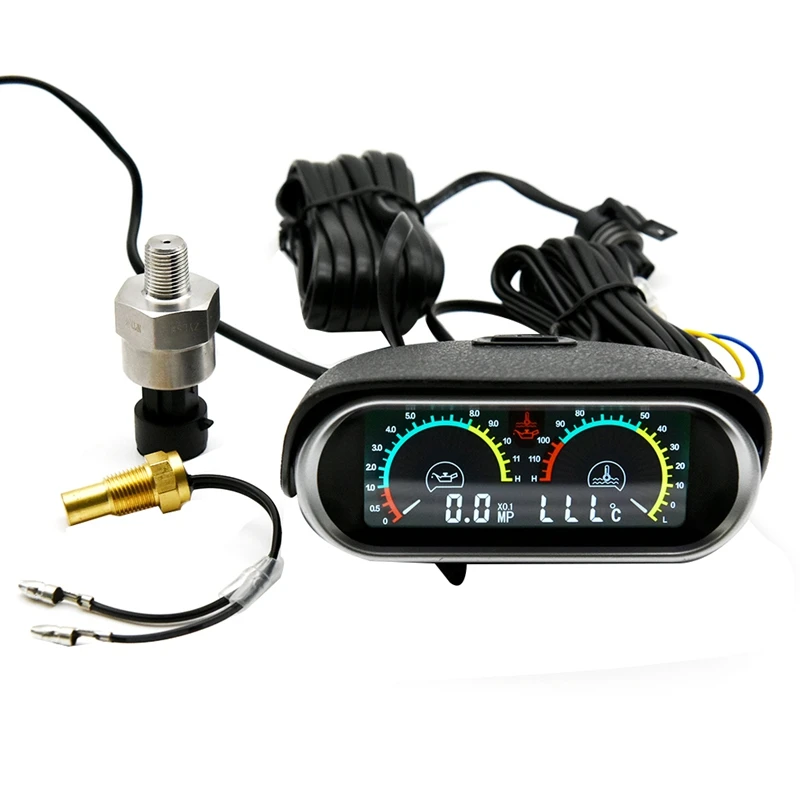 

2 In 1 LCD Universal Car Horizontal Water Temp Gauge Oil Pressure Gauge 1/8NPT Water Temp Adapter For 10Mm Sensor