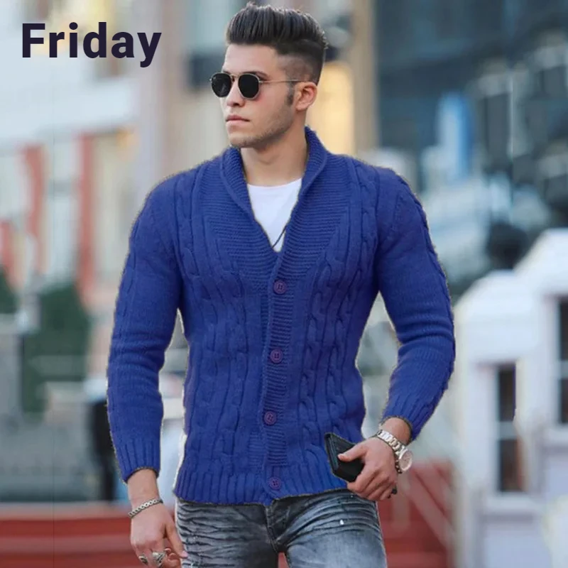 

American Solid Color Lapel Cardigan Sweater for Men Simple Casual Single-breasted Men's Knitwear Trend All-match Male Coat Ins