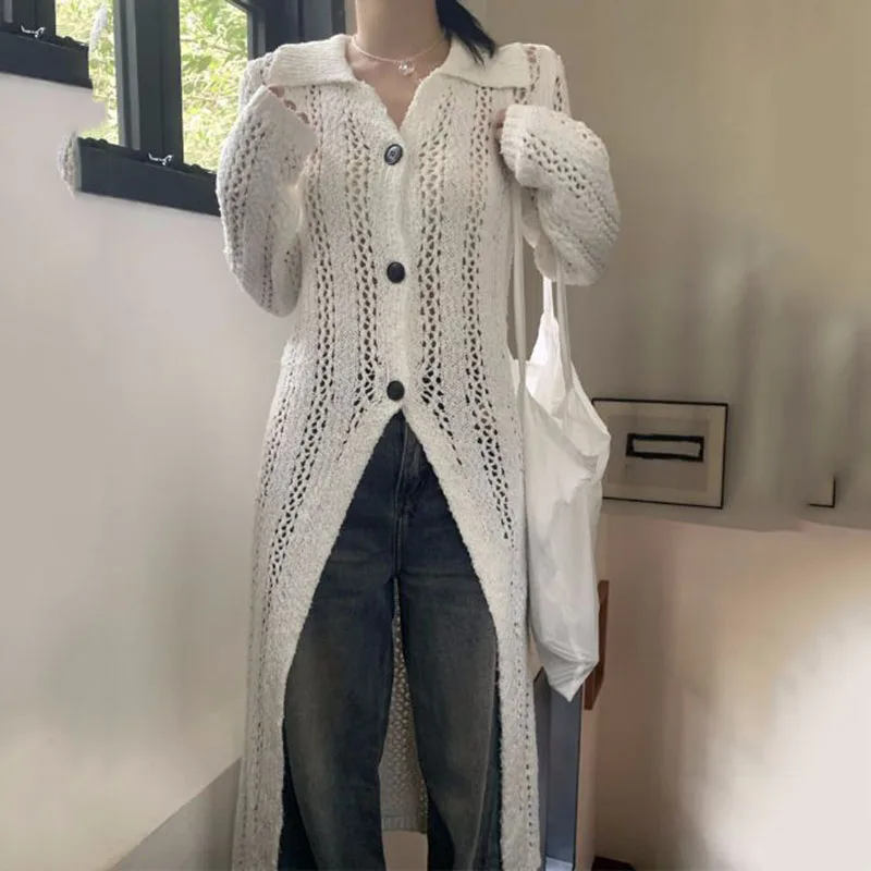 ПОЛО ажурный вязаный кардиган с вырезом свитер куртка женская осень 2021 новые