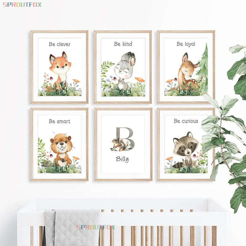 Настенный постер для детской комнаты рисунок на холсте со смешными животными
