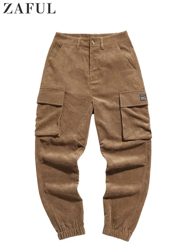 

L вельветовые брюки-карго для мужчин, штаны для осени и зимы, брюки с низкой талией, Techwear, однотонные длинные брюки с карманами