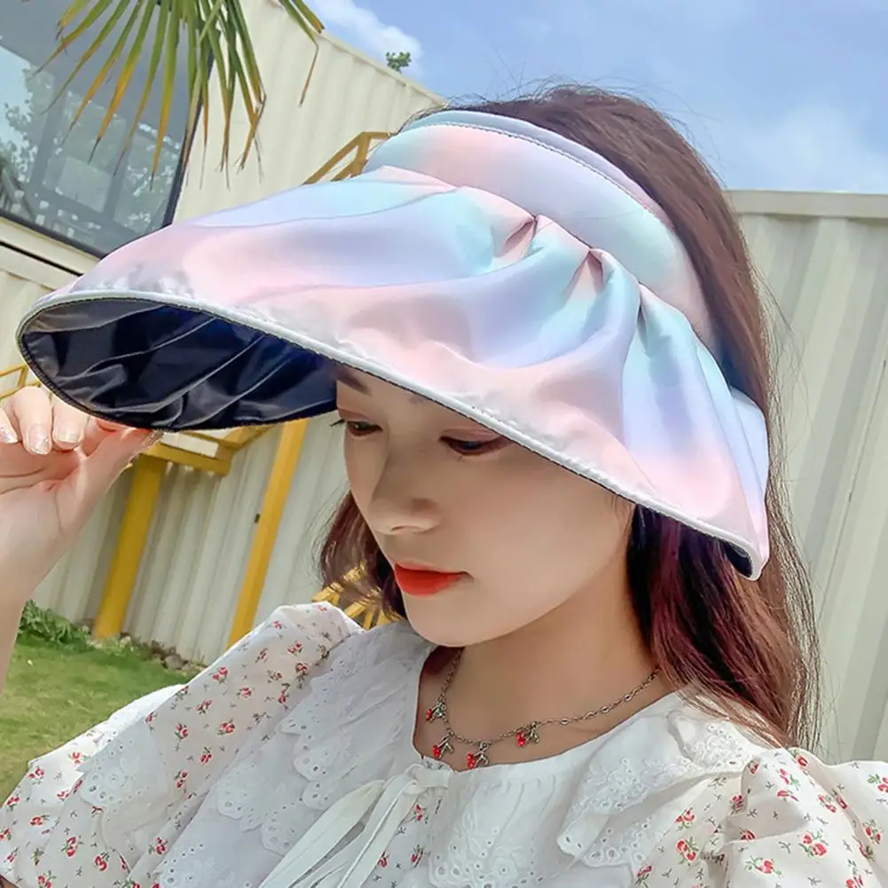 

Elegant Women Sun Cap Summer Wide Brim Hats Color Sunscreen Women Anti-UV Sun Cap Outdoor