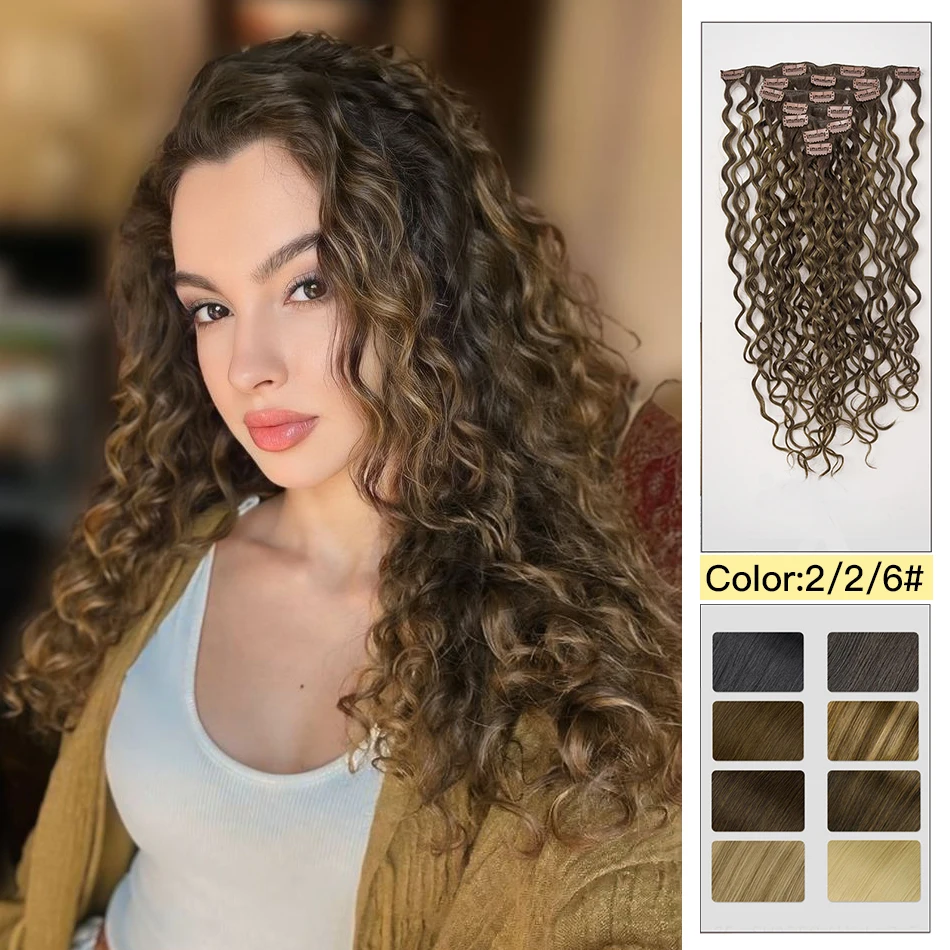 Фото Yelo Curly Clip in Hair Extensions Настоящие человеческие волосы Влажные и волнистые 100% бразильские заколки из человеческих волос Remy на 12-26 дюймов для женщин №1
