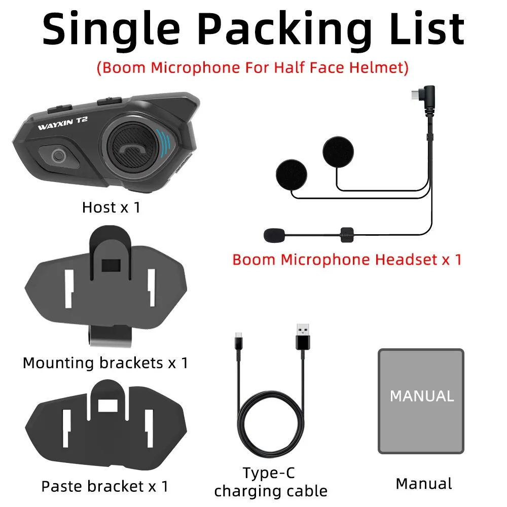 

WAYXIN шлем гарнитура T2 мотоцикл Bluetooth домофон для 2 всадника 300 м домофон мото домофон BT 5,1 водонепроницаемый байкер