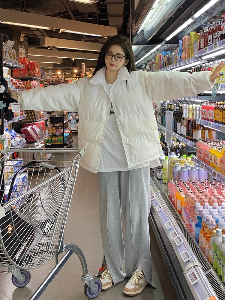 White Lettered Long Sleeved Cotton Padded Jacket Women's Winter Coat 2022 New Design Sense Niche Loose Top