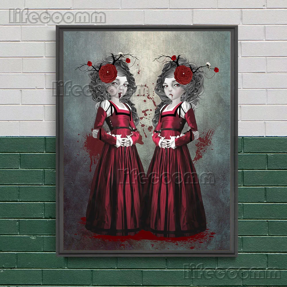 Сестры вампира ведьма девочка-мотыльница Готическая настенная Картина на холсте