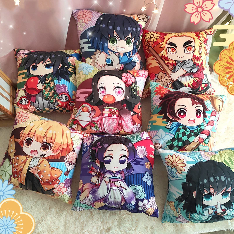 

43cm Double Side Demon Slayer Plush Toys Cartoon Kimetsu No Yaiba Tanjirou Nezuko Zenitsu Stuffed Plushie Sofa Pillow Cushion