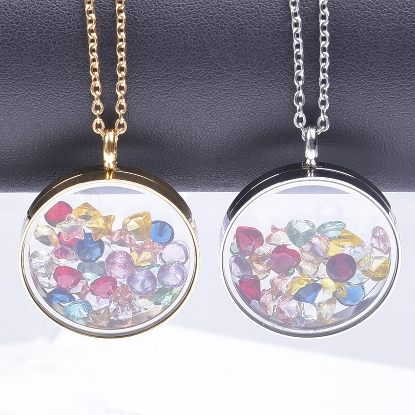 25/30mm Round Glass Locket Pendant Necklaces For Women Men Accessories Long Chain Neck Stainless Steel Necklace Lockets Jewelry