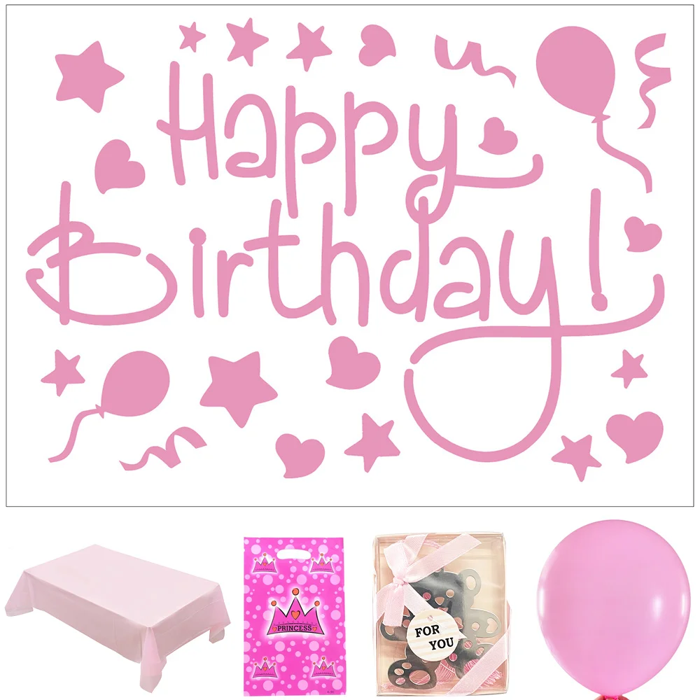 

Pink Theme Party Supplies Girl Women Birthday Decoration Clear Bobo Balloon Happy Stickers Feather Guests Gift Bag Tableware