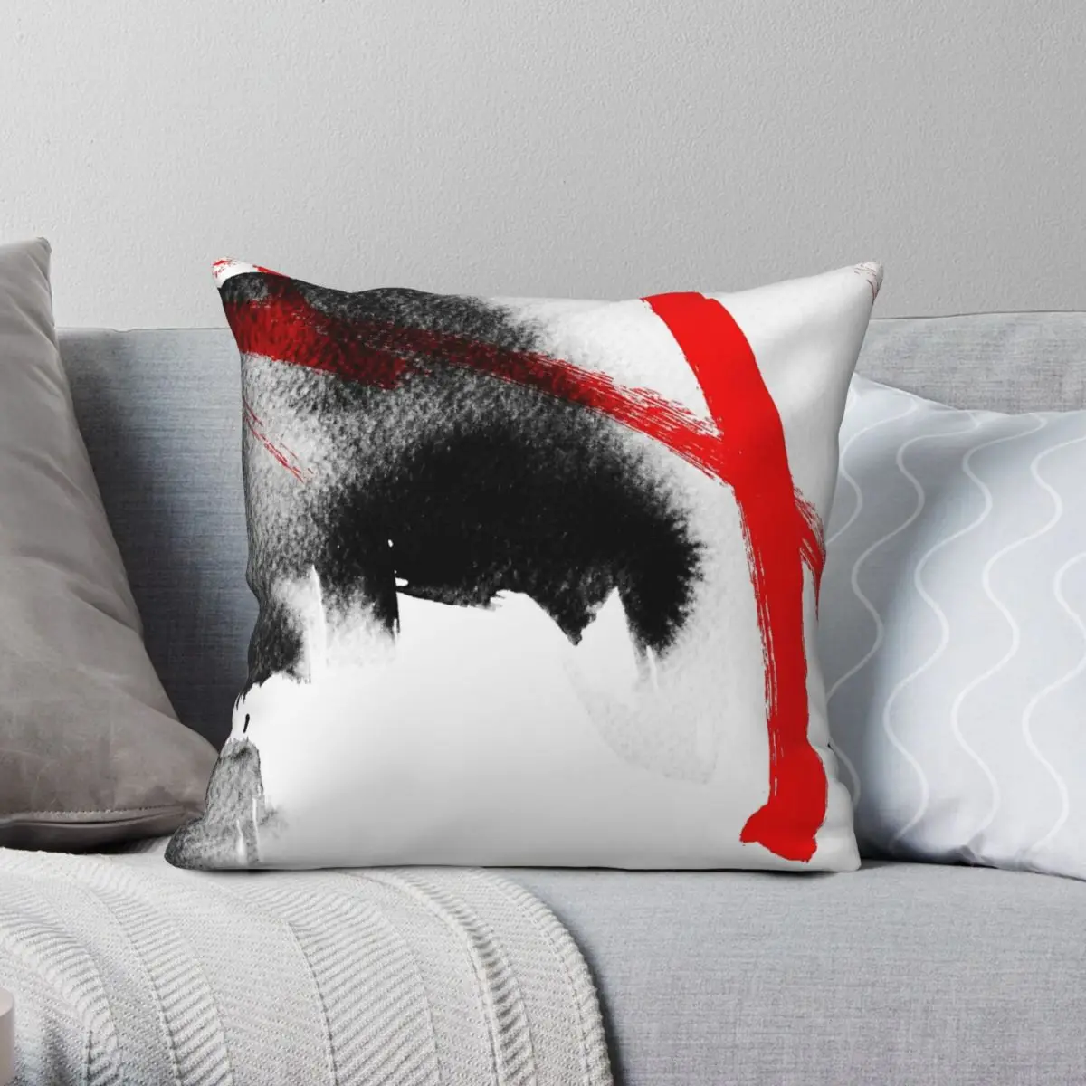 

Black Ink And Red Marker Square Pillowcase Polyester Linen Velvet Creative Zip Decor Home Cushion Cover