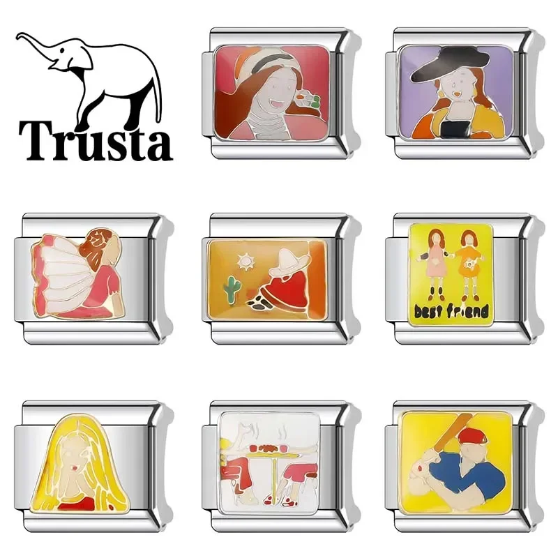 Trusta 2024 милые Классические шармы для влюбленных девочек итальянские звенья 9 мм