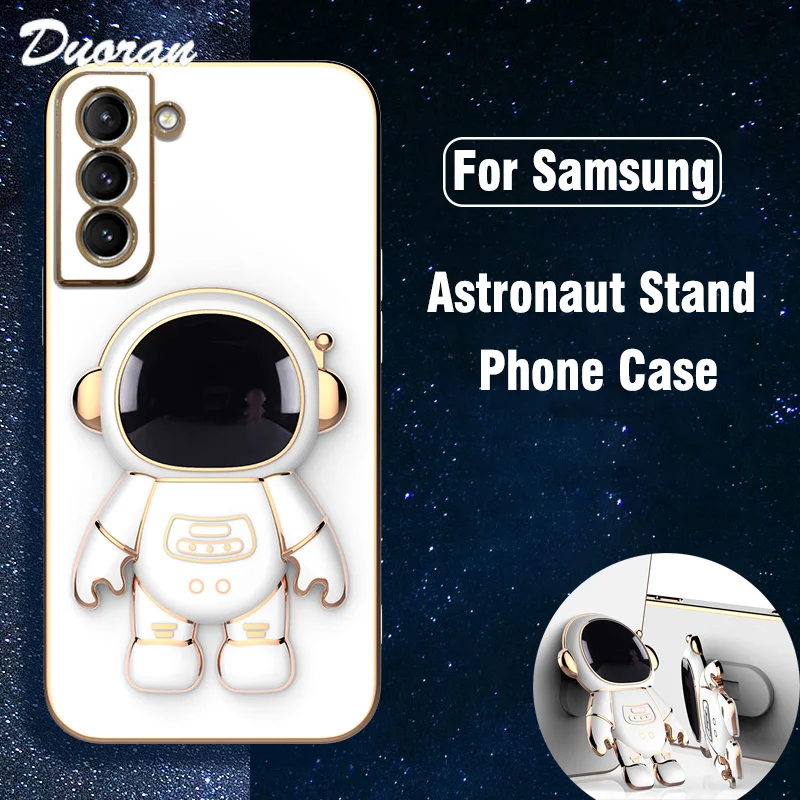 

Luxury Astronaut Plating Case for Samsung Galaxy S22 Ultra S21 S20 FE S10 Plus Note 20 10 A32 A52 A52S A72 Silicone Stand Cover