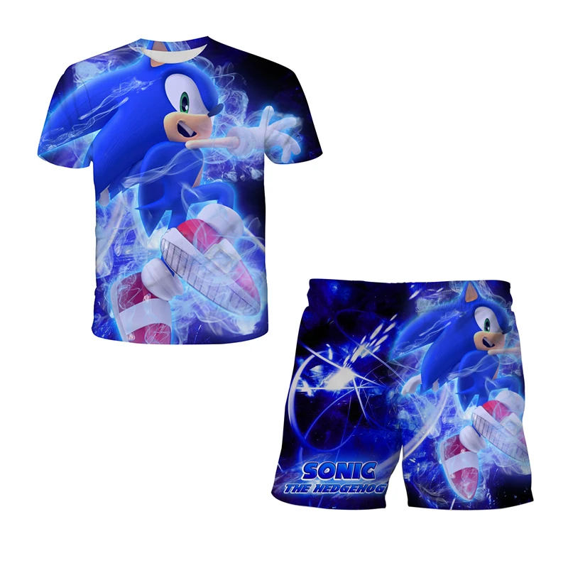 

2022 New Summer Children's Clothing,T-shirt Sets for Boys Girls,Cartoon 3D Graffiti Kids Clothes Super sonic Free Shipping
