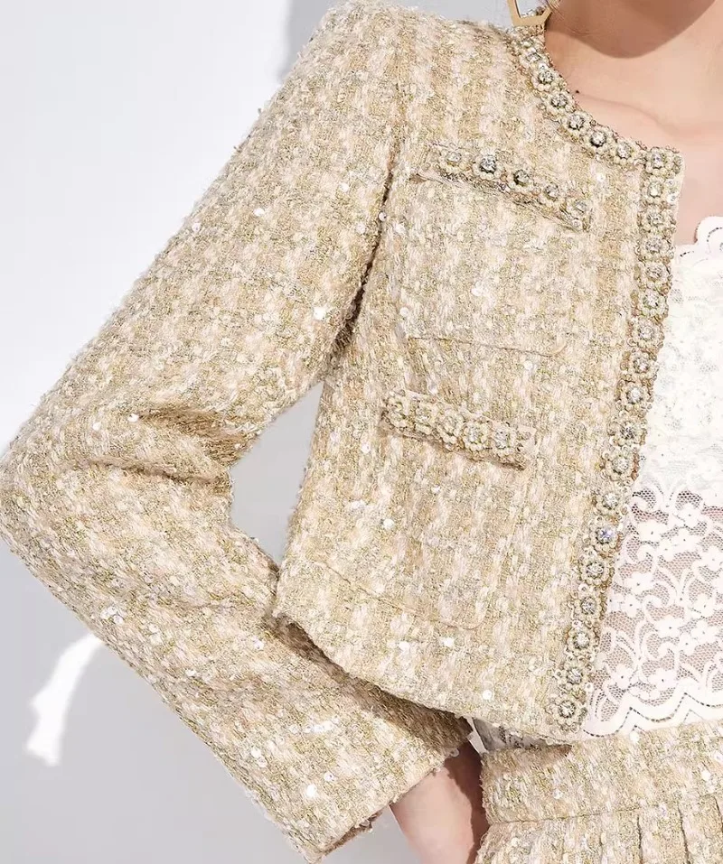 Женский офисный комплект из двух предметов элегантный абрикосовый твидовый