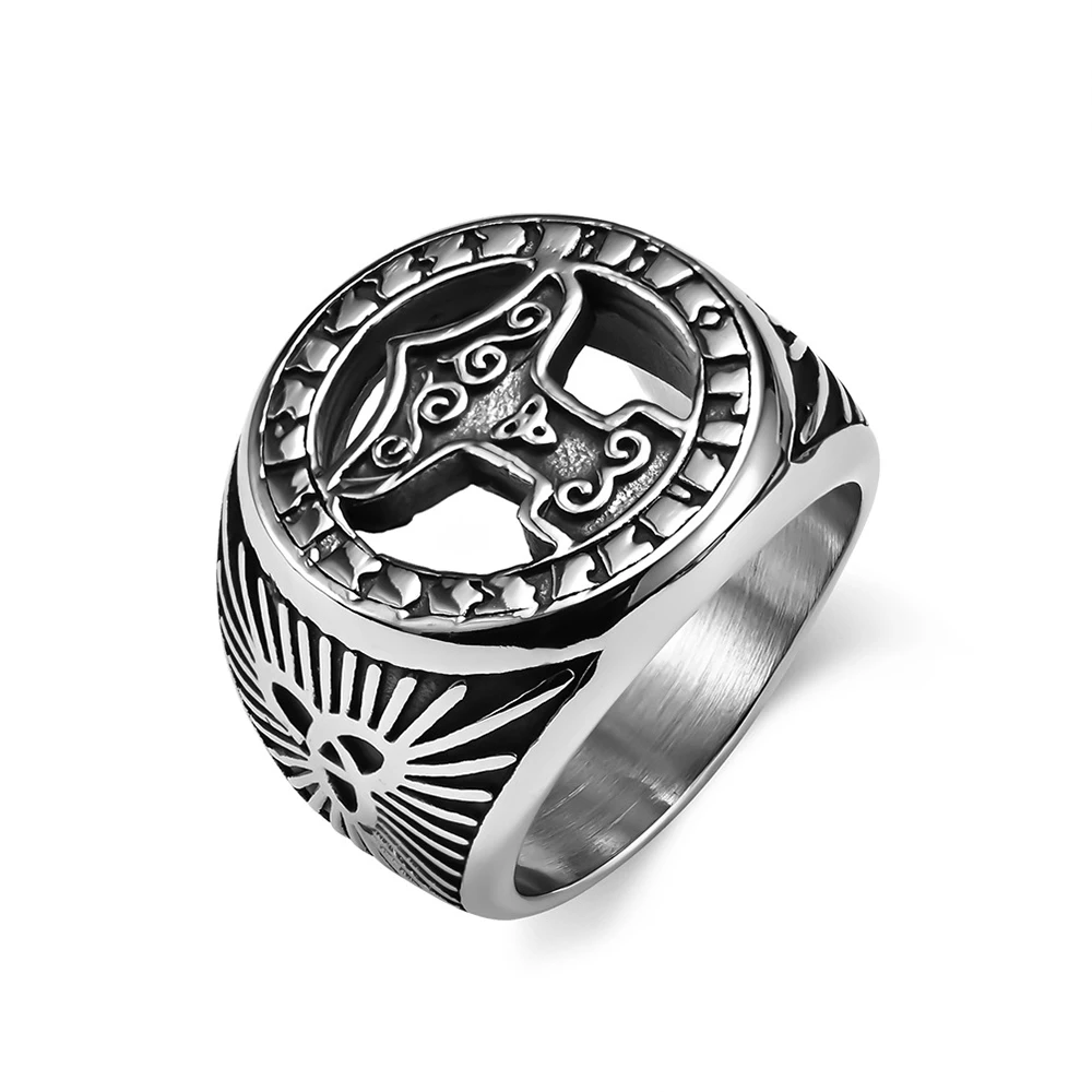 

Vintage Stainless Steel Viking Thor's hammer Ring For Men Fashion Viking Valknut Rings Punk Biker Amulet Jewelry Dropshipping