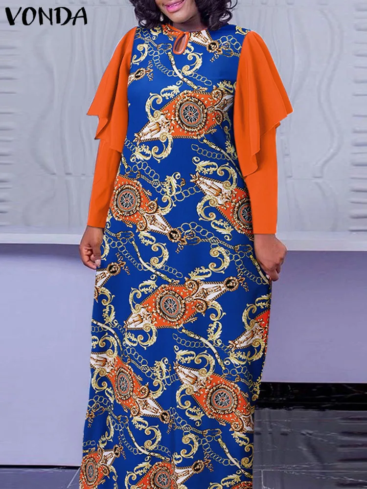 

Женское богемное длинное платье-макси 2023 VONDA, винтажное длинное платье с принтом, женское осеннее платье, пляжный сарафан большого размера, женские платья