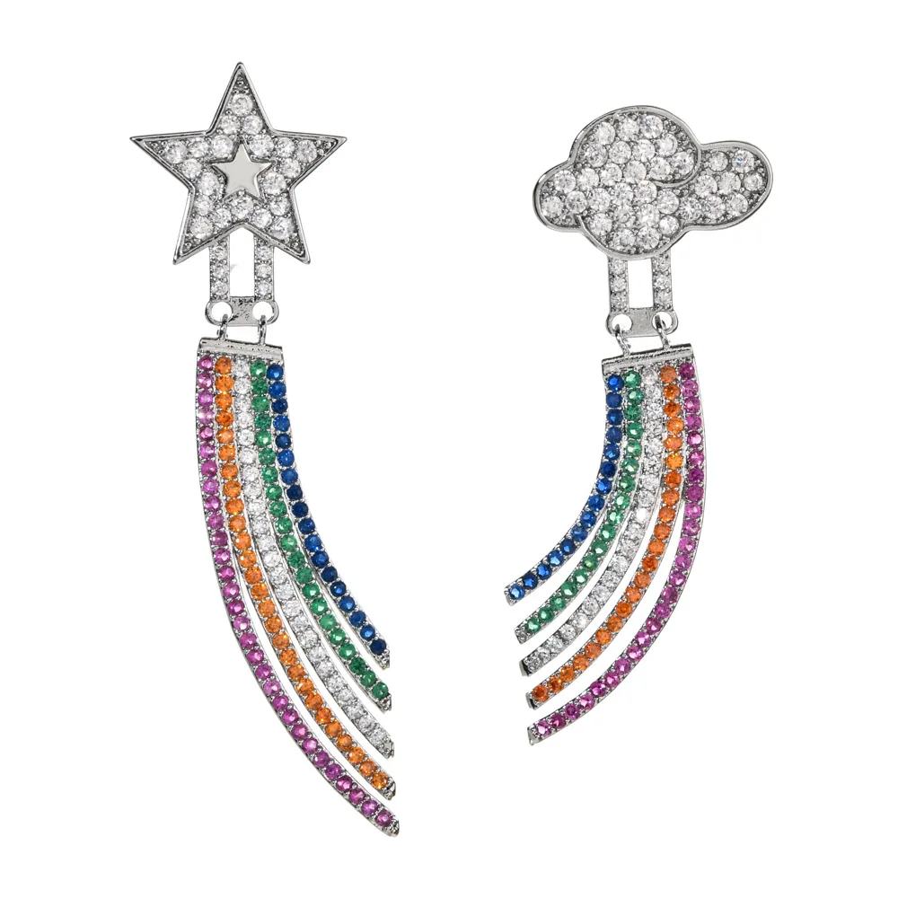 

European And American Tassel Long Star Cloud Colorful Zircon Earrings Women/Girls Sweet Wave Board Fashion Jewelry Earrings