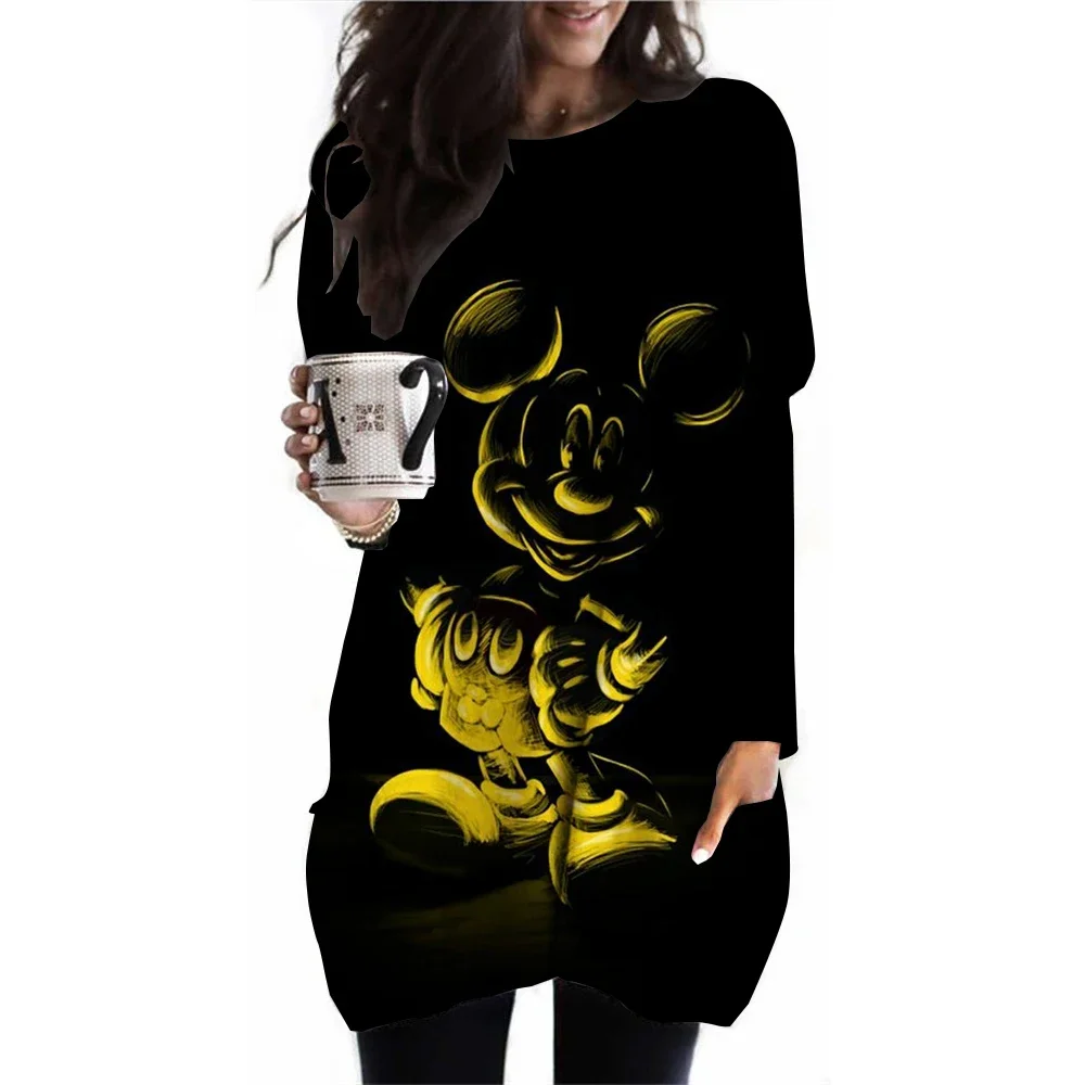 Nueva camiseta de moda manga larga con estampado Mickey Mouse Disney holgada alta calidad cuello redon