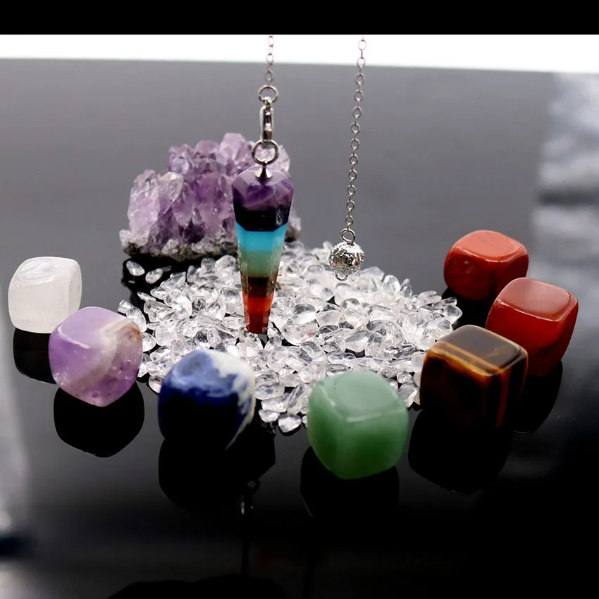 

Chakra Balancing Healing Energy Gift Kit Natural Amethyst Cluster Quartz Crystal ,Seven Chakras Tumbled Stone,Chakras Pendulums