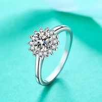 100 flower moissanite engagement ring gold plated sterling silver round diamond halo wedding rings for women bridal jewelry