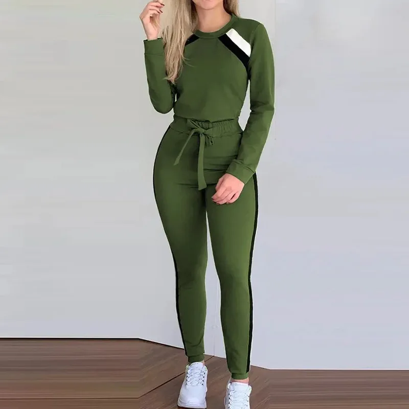 

Women's Clothing 2022 Autumn New Casual Printed Long Sleeve Top with Tie Pants Two-piece Set, Sports Suit, Commuting Style