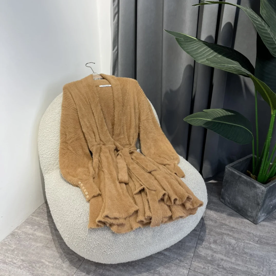 

2022 Autumn Top Quality Satin Silk Texture Solid Pink Green Red Blue Frill Ruffle Asymmetrical Hem Self Tie Wrap Mini Dress Lady