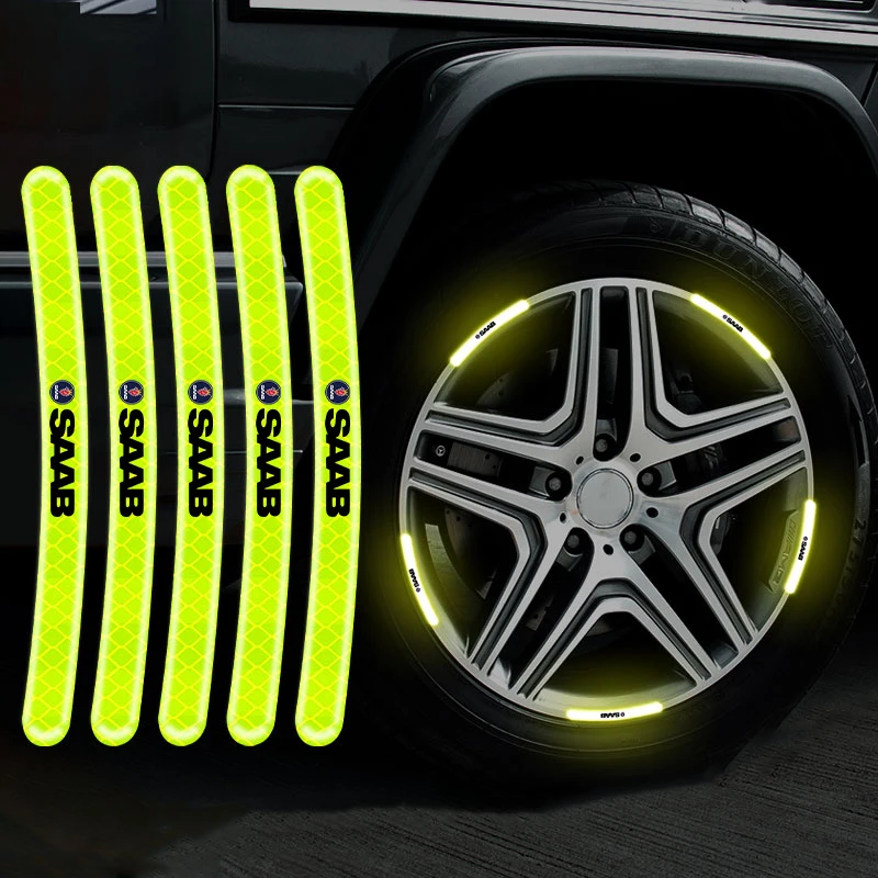 

Car Wheel Hub Reflective Car Sticker Night Driving Tire Sticker For Saab 9-3 93 9-5 9 3 900 9000 95 Scania Sweden Car Accessorie