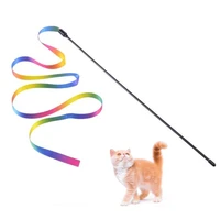 interactive cat teaser stick toy plastic funny feather rainbow for kitten playing teaser wand toys cat supplies dropshipping