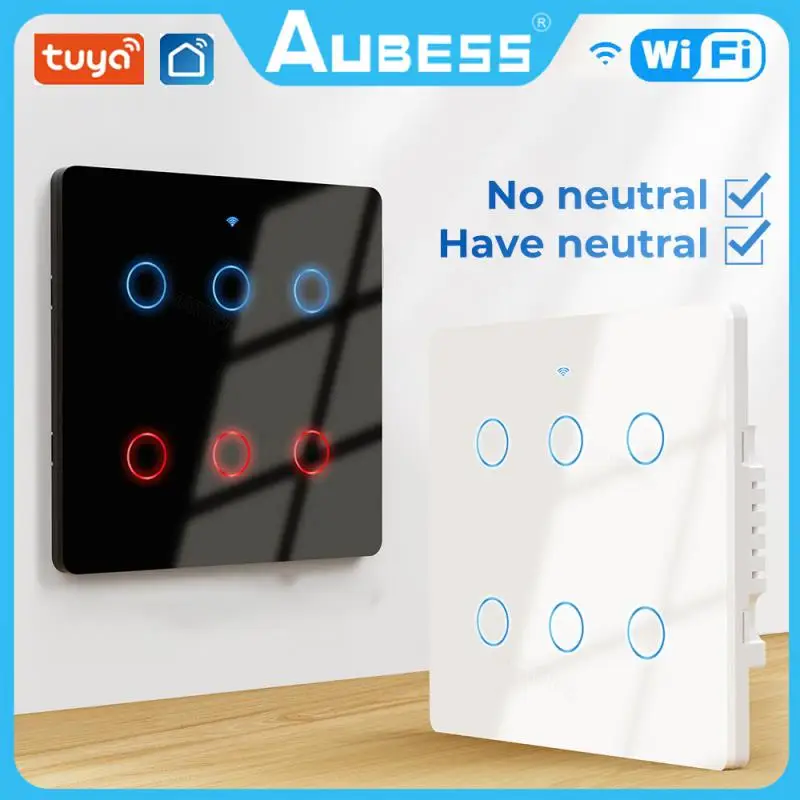

Умный сенсорный выключатель AUBESS Tuya с поддержкой Wi-Fi, настенный универсальный выключатель с дистанционным управлением через приложение и голосовым таймером, 4 и 6 розеток