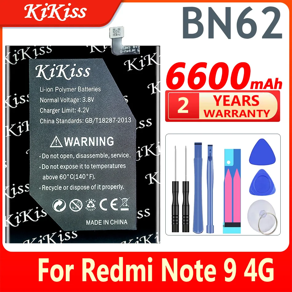 

Аккумулятор KiKiss BN62 на 6600 мА · ч для Xiaomi Pocophone Poco M3/Xiao mi Redmi 9T/ Note 9 Note9, батареи большой емкости