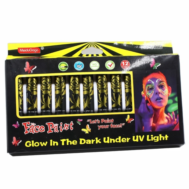 12pcs Face Paint Crayons Halloween Makeup Marker UV Neon-Glow in Dark Paint