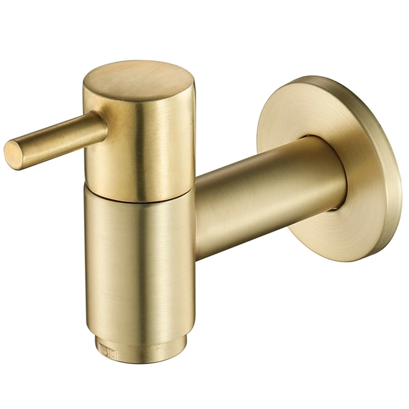 

Brushed Gold Round Copper Wall Mounted Washing Machine Tap Mop Pool Tap Garden Outdoor Bathroom Water Faucet