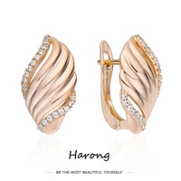 harong luxury copper rose gold color stud earrings inlaid crystal geometric aesthetic jewelry gift for women girls wedding gift