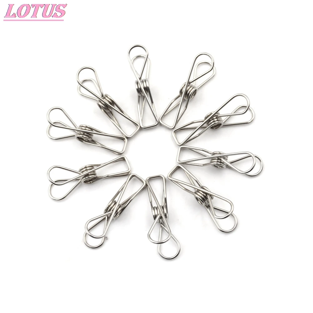 

10pcs/lot Modern Stainless Steel Metal Spring Clips Clothes Hanging Pegs Clips Clamps Silver Binder Clips Home School Supply