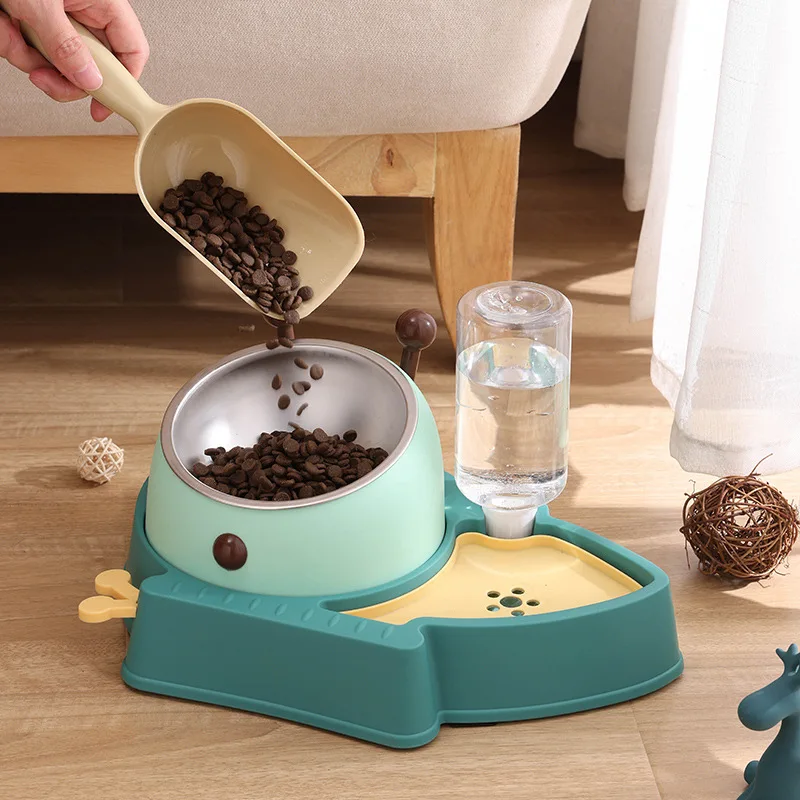 3-в-1 миска для домашних животных из нержавеющей стали защита шеи кошек кормушка