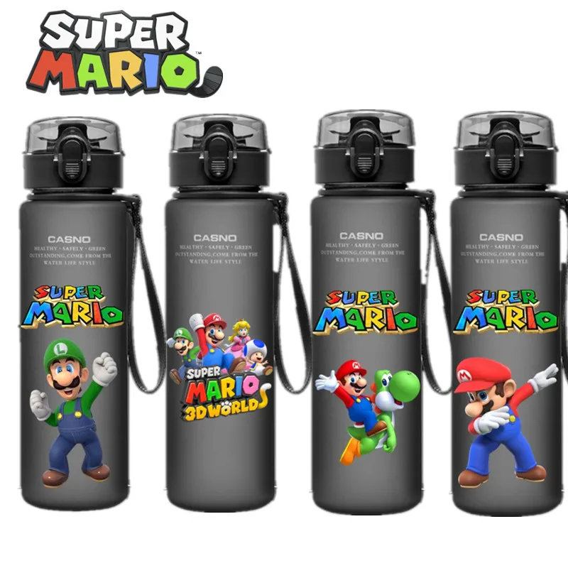 

560ML Anime Cartoon Super Mario Portable Water Cupplastic Transparent Printed Luigi Child Sports Outdoor Insulation Water Bottle