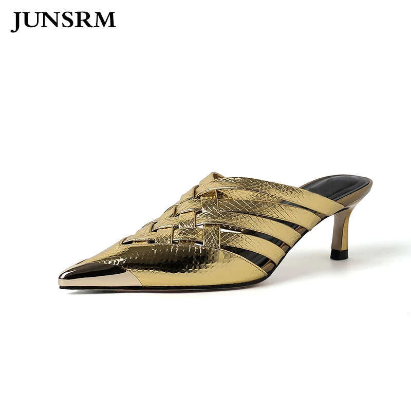 

Женская летняя обувь из натуральной кожи, с металлическим острым носком