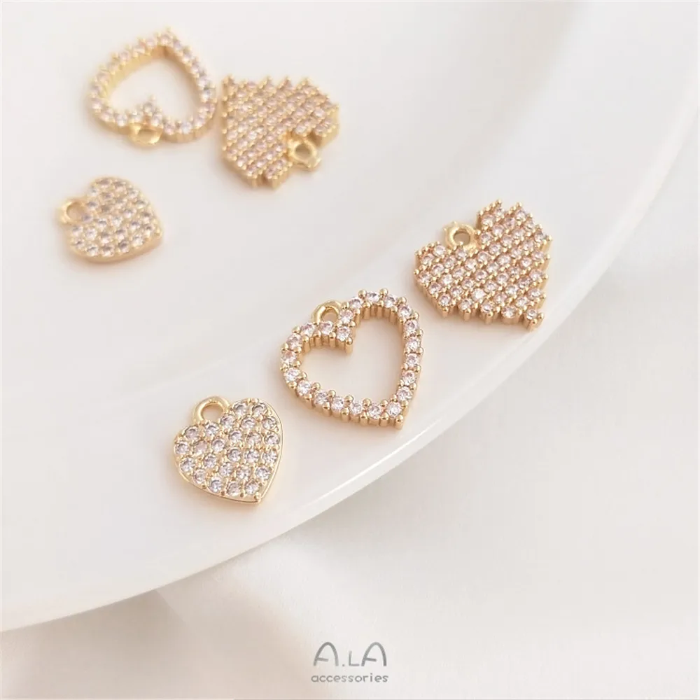

14K Gold Filled Plated Micro-inlaid zircon heart shaped pendant handmade DIY bracelet earrings pendant accessories