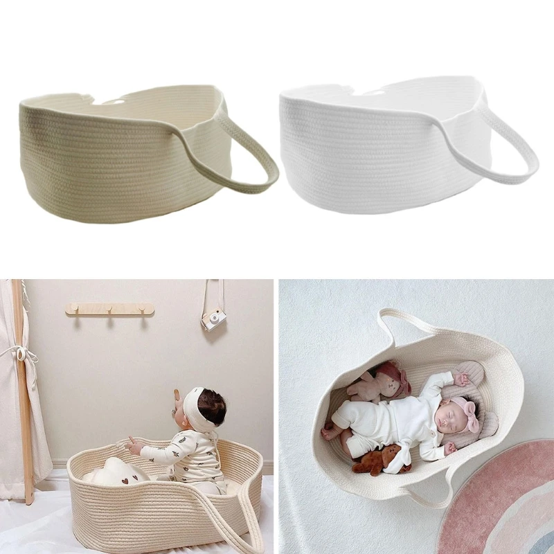 Portable Baby Moses Basket for Carrier Cotton Rope Woven Crib Newborn Sleeping Bed Cradle Bassinet Nursery Decoration