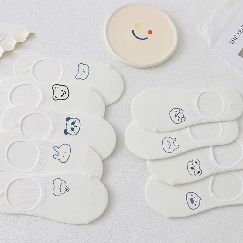 Women's cotton ankle socks, socks designed by rabbits, cows, hearts, warm and informal animals, 5 pairs of 10 pieces